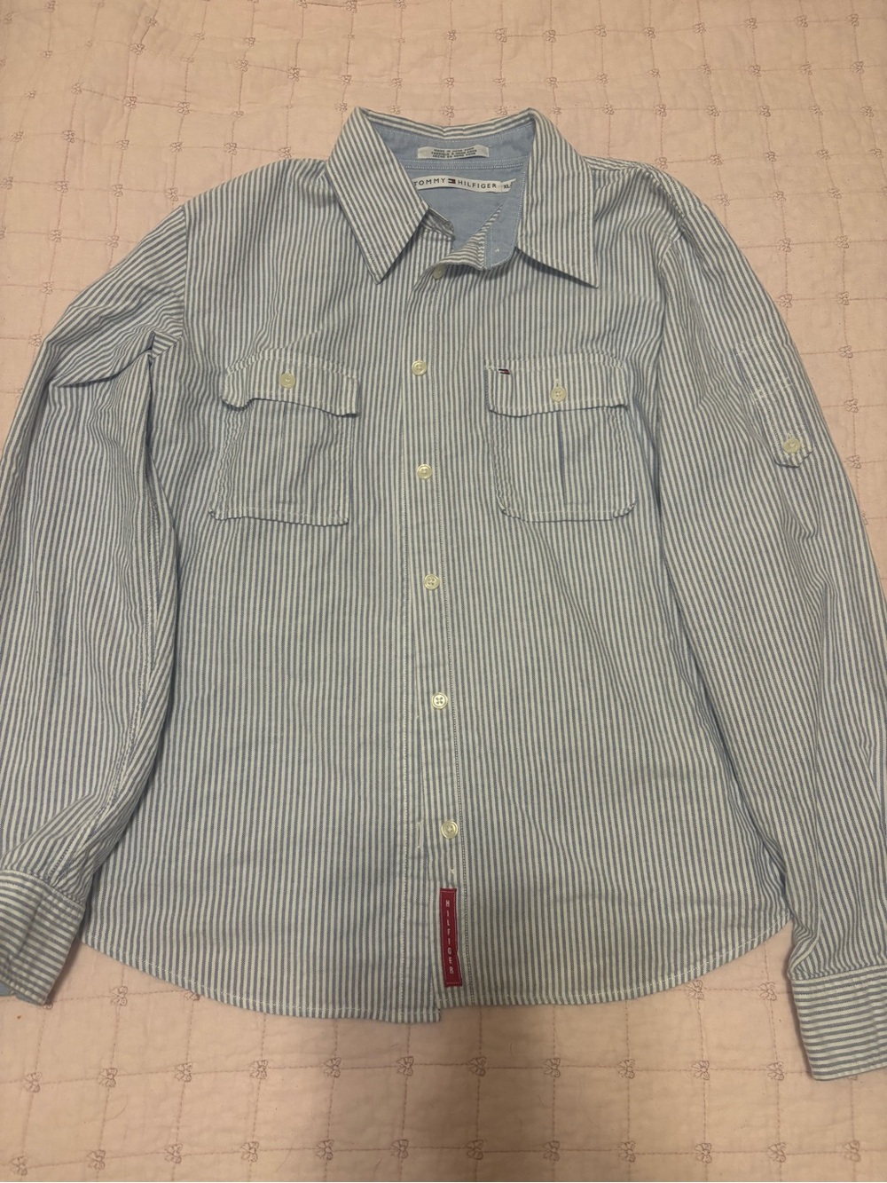 Vintage Tommy Hilfiger Light Blue Striped Button-Up Shirt